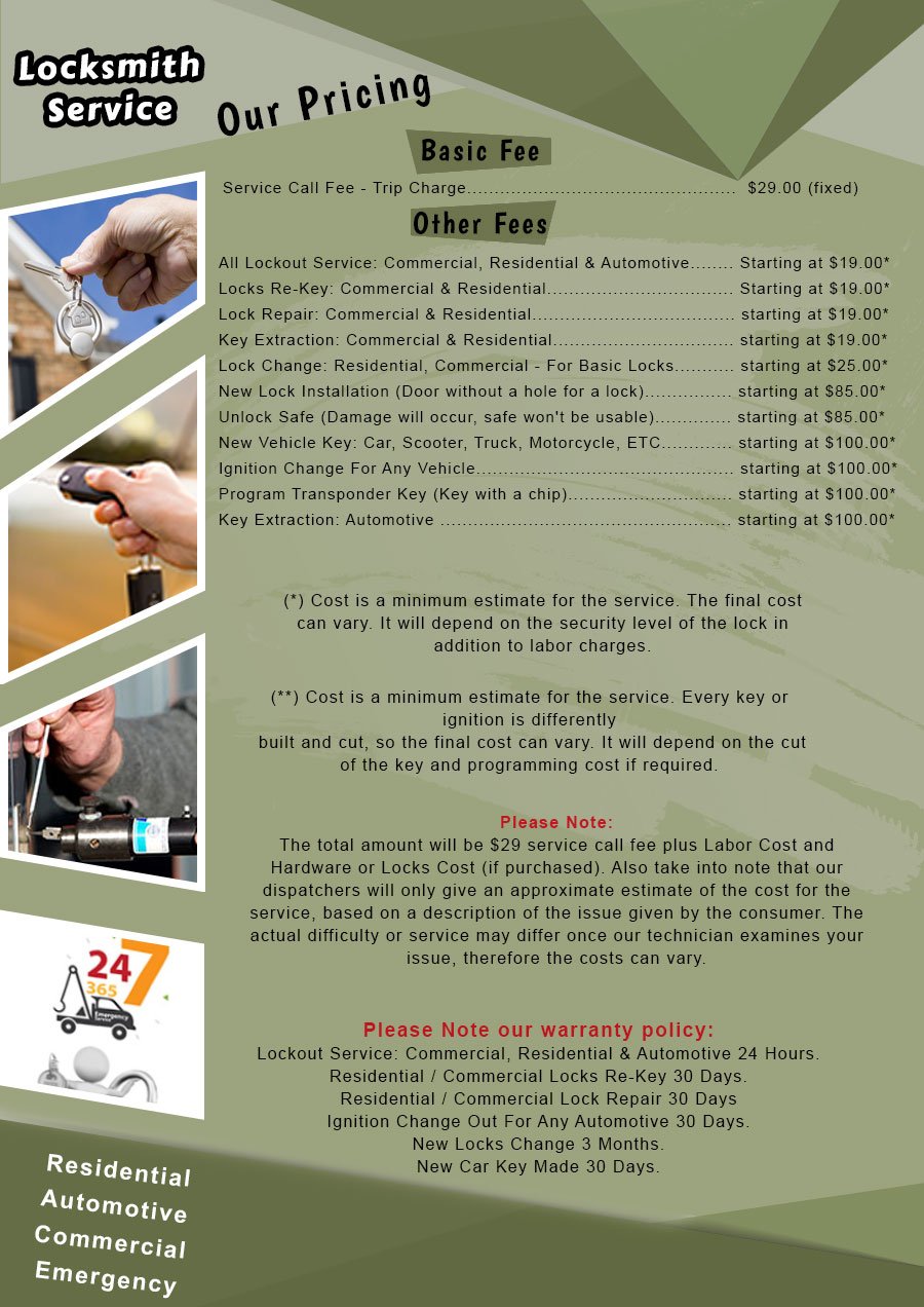 San Diego Emerald Locksmith - Price List